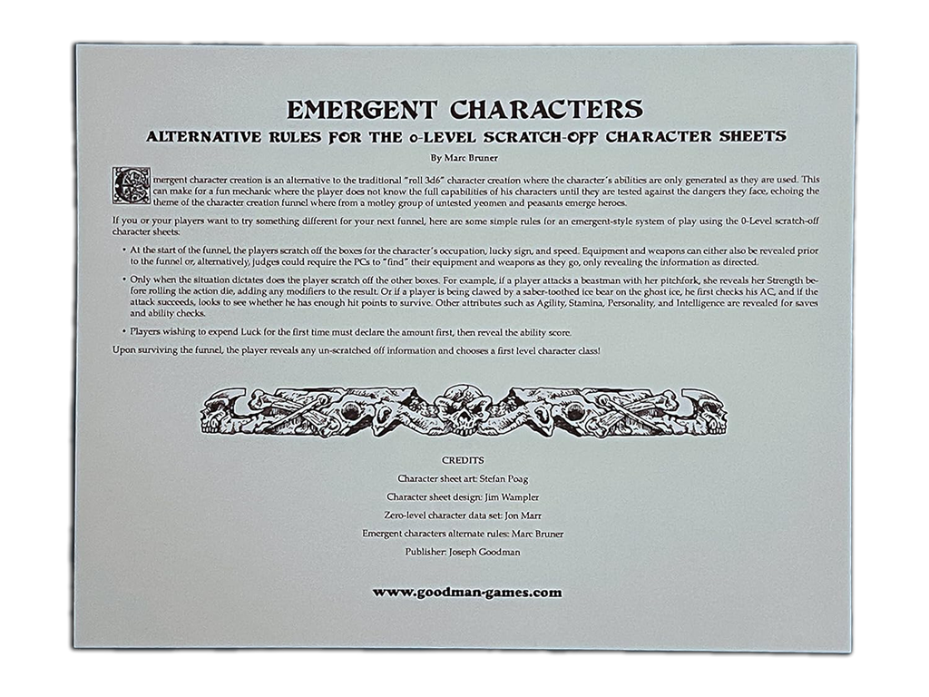DCC RPG 0-Level Scratch Off Character Sheets